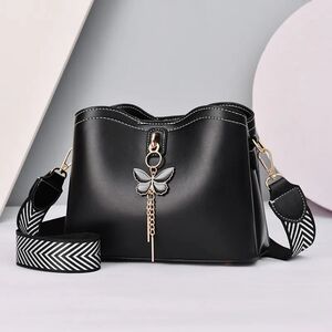Elegant Black Women's Bag with Butterfly Charm